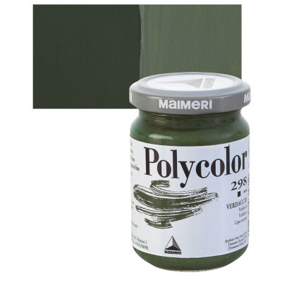 Maimeri Polycolor Vinyl Paint - Verdaccio, 140 ml, Swatch with Jar