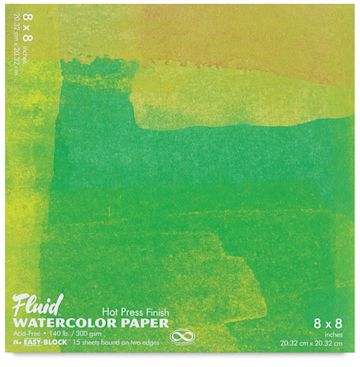 Open in modal - Fluid Easy-Block Watercolor Paper Blocks - Front cover of 8" x 8" Hot Press Block shown