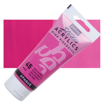 Pebeo High Viscosity Acrylics - Opaque Vivid Pink, 100 ml, Swatch with Tube