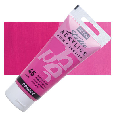 Pebeo High Viscosity Acrylics - Opaque Vivid Pink, 100 ml, Swatch with Tube
