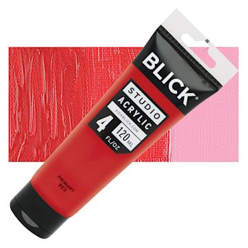 Open in modal - Blick Studio Acrylic Paint - Primary Red, 4 oz tube and swatch
