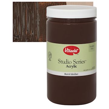 Open in modal - Utrecht Studio Series Acrylic Paint - Burnt Umber, Quart and swatch