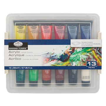 Open in modal - Royal & Langnickel Essentials Acrylic Paint - Assorted Colors, Set of 12, 22 ml front of package