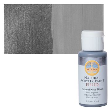 Open in modal - Natural Earth Paint Natural Fluid Acrylik Paint - Silver Mica, 30 ml - Bottle and Swatch
