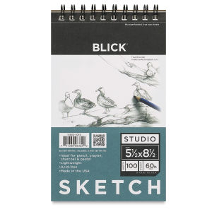 Blick Studio Sketch Pad 5 1/2" x 8 1/2 "-100 Sheets. Front of pad, wirebound at top.