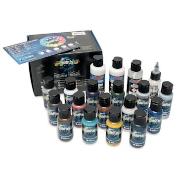 Open in modal - Iwata Medea NuWorlds Airbrush Paints - Heavy Metal, Set of 19, out of packaging