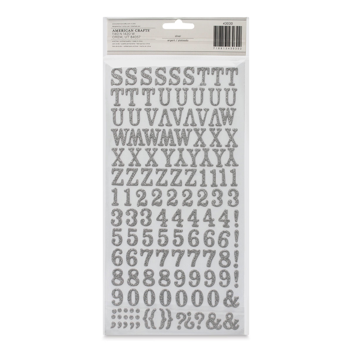 American Crafts Thickers Glitter Letter Sticker Sheets - Silver