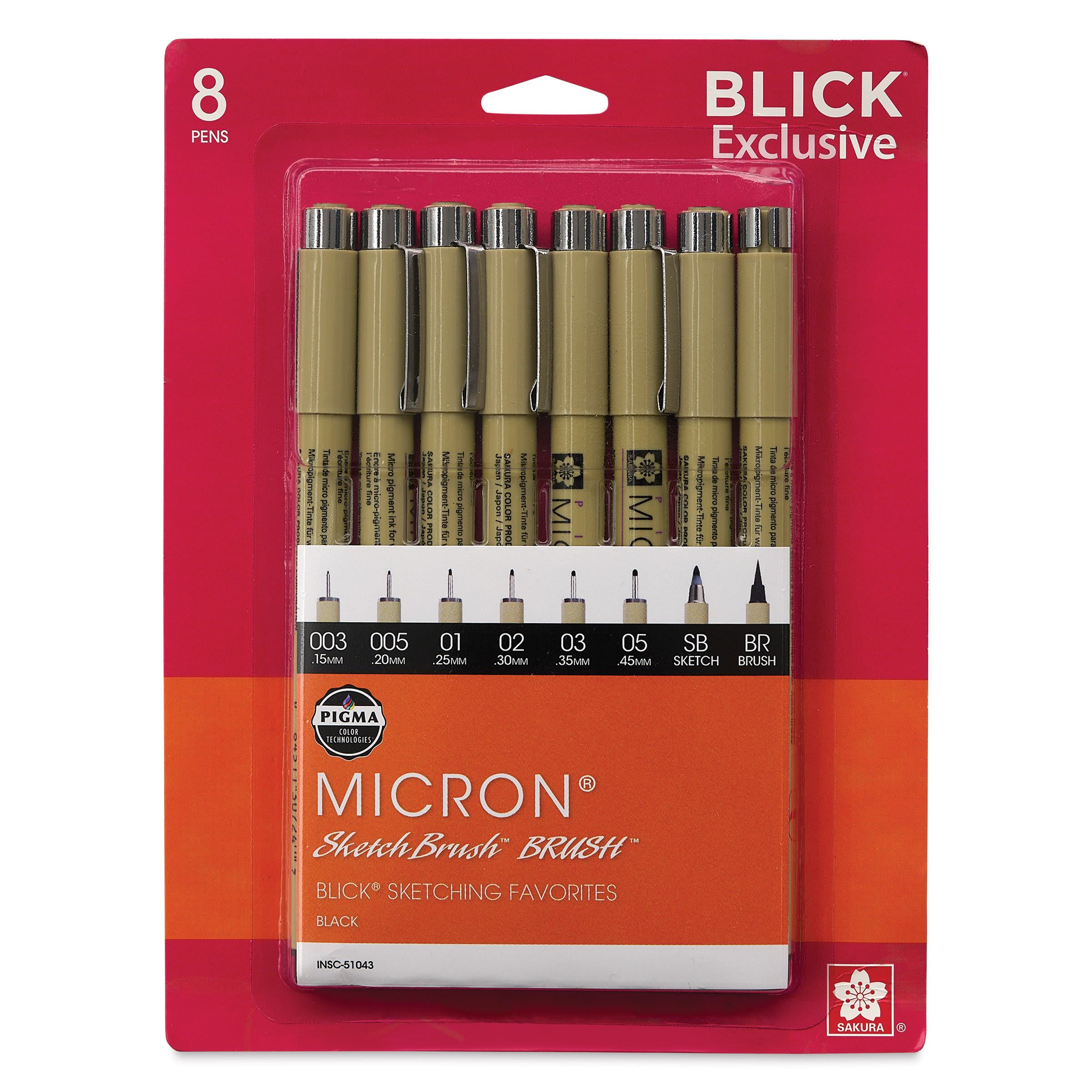 Sakura Pigma Micron Pens - Blick Exclusive! Sketching Favorites Set of 8, front of the packaging