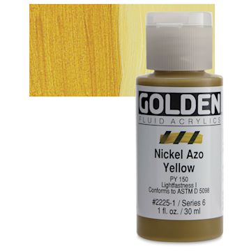 Open in modal - Golden Fluid Acrylic - Nickel Azo Yellow, 1 oz bottle and swatch