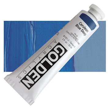Open in modal - Golden Heavy Body Artist Acrylic - Cerulean Blue Deep, 2 oz Tube and swatch