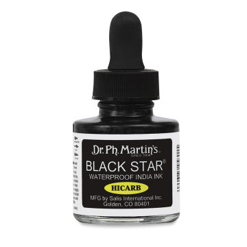Dr. Ph. Martin's Black Star India Ink - Front of 1oz HiCarb Ink bottle shown
