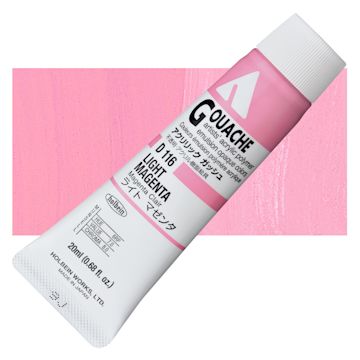Open in modal - Holbein Acrylic Gouache - Light Magenta, 20 ml tube and swatch