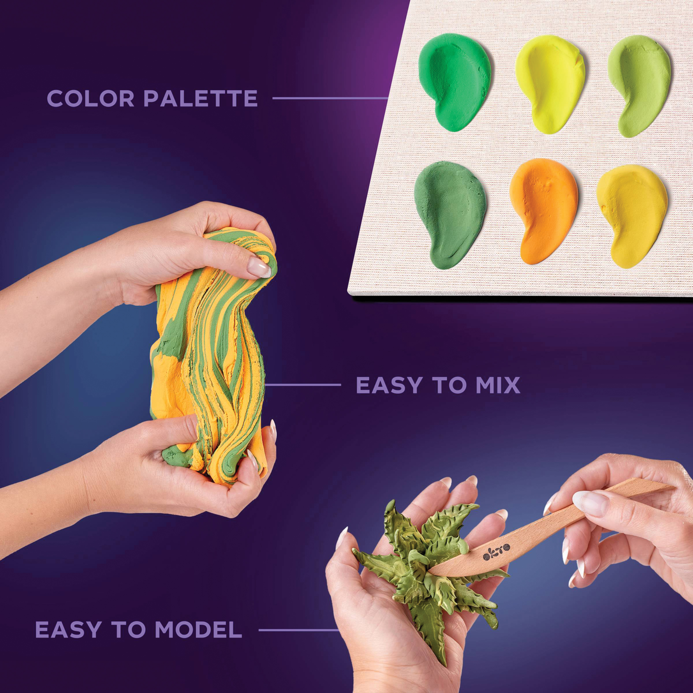 Okto Sensory Art DIY Wood & Craft Clay Kit - Succulents, Energy