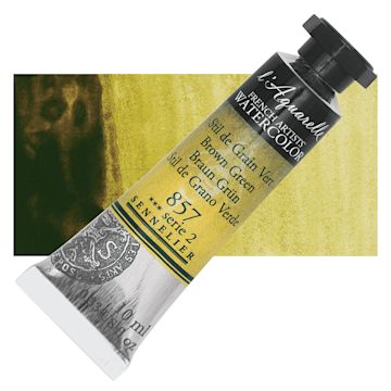 Open in modal - Sennelier French Artists' Watercolor - Brown Green, 10 ml, Tube and swatch