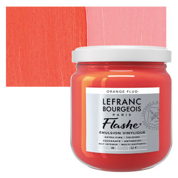 Lefranc & Bourgeois Flashe Vinyl Paint - Fluorescent Orange, 125 ml jar and swatch