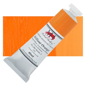 Open in modal - Michael Harding Artists Oil Color - Brilliant Orange, 40 ml tube and swatch