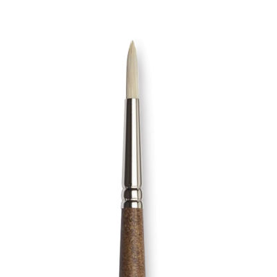 Winsor & Newton Artists' Oil Synthetic Hog Brush - Round, Size 3, Long Handle (close-up)