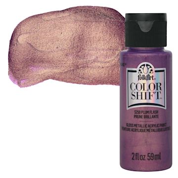 Open in modal - FolkArt Color Shift Paint - Plum Flash, 2 oz, bottle with swatch