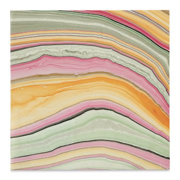 Open in modal - Black Ink Thai Marbled Mulberry Paper - 12" x 12", Turquoise/Apricot/Raspberry