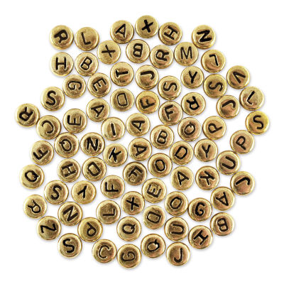 Craft Medley Alphabet Beads - Metallic Gold with Black Letters, Package of 90