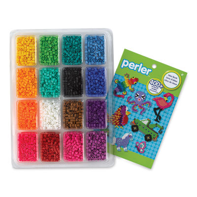 Perler Tray of 4000 Beads, Assorted Colors (Beads in tray, shown with Idea Book)