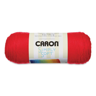 Caron Simply Soft Yarn - Ball of Red yarn shown with label