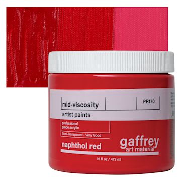 Open in modal - Gaffrey Art Material Standard Body Acrylic Paint - Naphthol Red, 473 ml jar and swatch