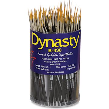 Open in modal - Dynasty Finest Golden Synthetic Brushes - Angle and Filbert, Canister of 144 brushes