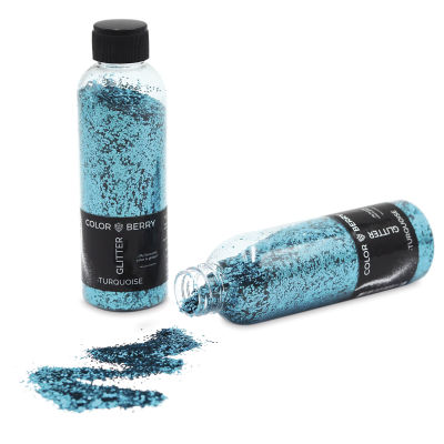 Colorberry Glitter - Turquoise, Chunky, 90 grams, Bottle (Glitter shown in and out of bottle)