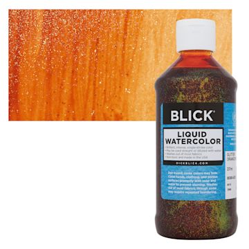 Open in modal - Blick Liquid Watercolors - Glitter Orange, 8 oz bottle and swatch