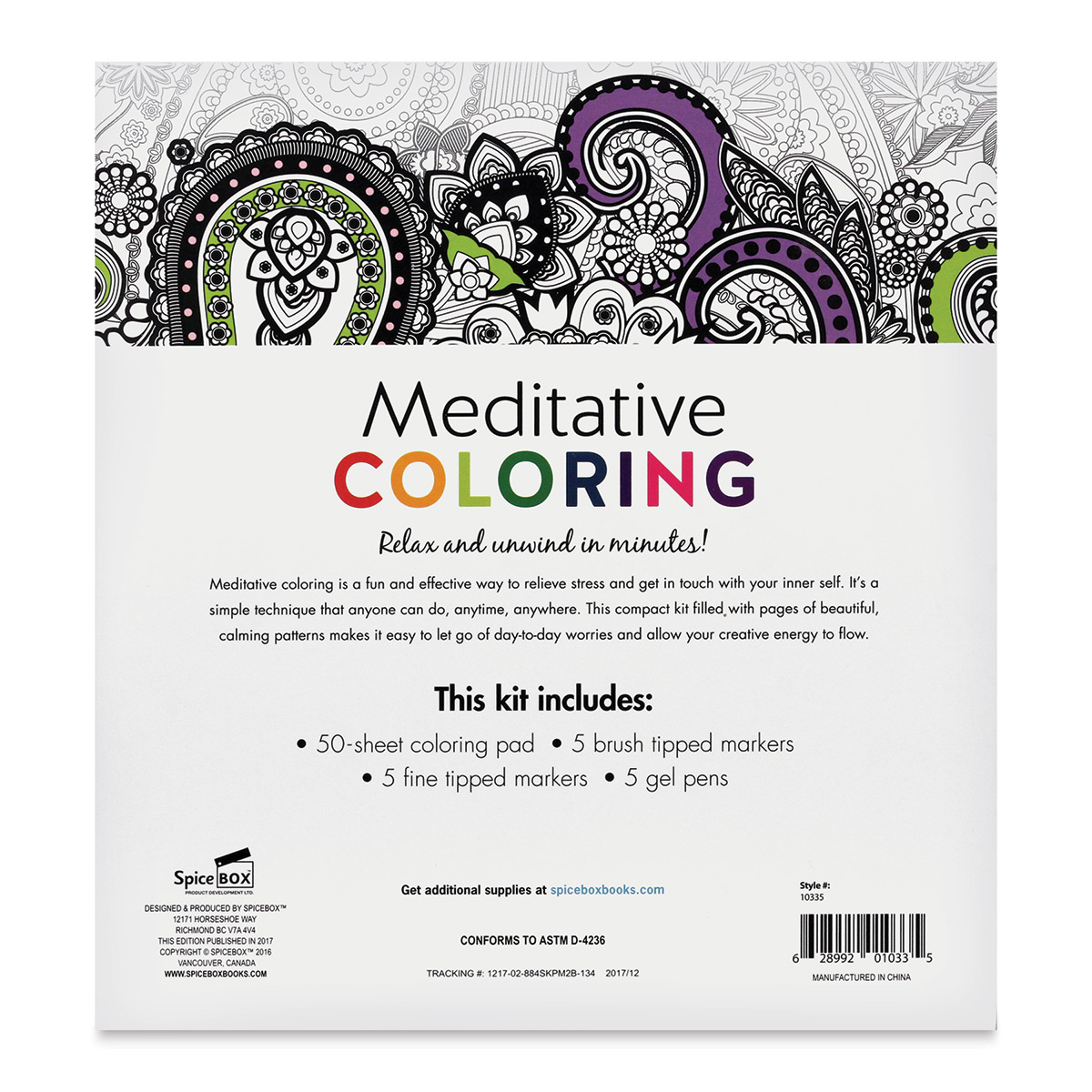 Meditative Coloring Kit Color Pad Floral Paisley Patterns 15 Markers Gel  Pens