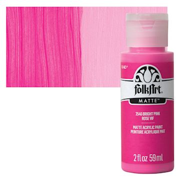 Open in modal - FolkArt Matte Acrylic Paint - Bright Pink, 2 oz, Bottle and swatch