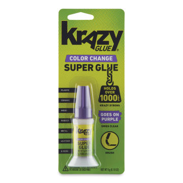 Krazy Glue Color Change Super Glue - Front of blister package showing Glue tube