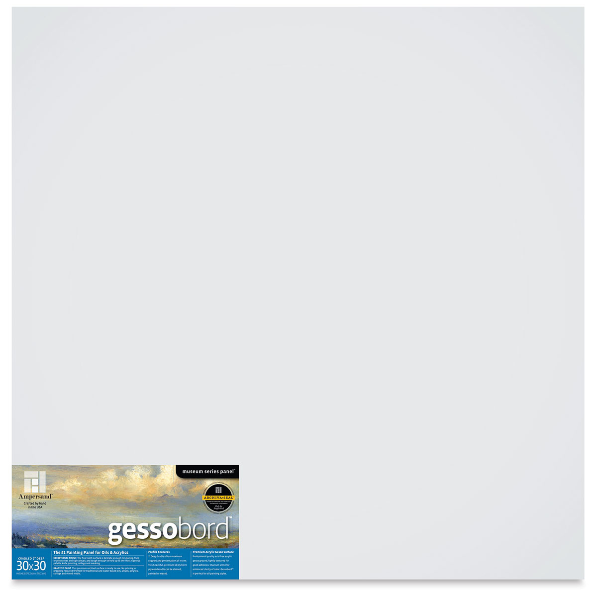 Ampersand Art Supply Gesso Wood Painting Panel: Museum Series Gessobord, 6  x 6, 2 Cradled Profile 