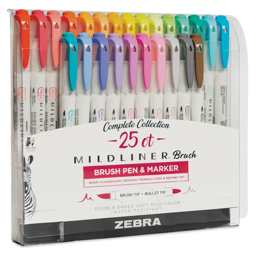 Mildliners Zebra Mildliner Double Ended Brush Pens - Set of 25, Assorted Colors ...