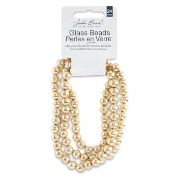 Open in modal - John Bead Metalized Glass Beads - 24" Gold 8 mm Strand in Hanging package