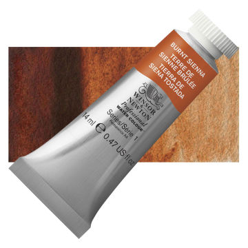 Open in modal - Winsor & Newton Professional Watercolor - Burnt Sienna, 14 ml Tube and swatch