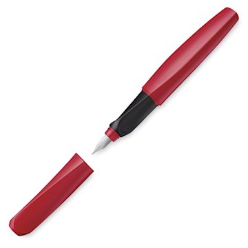 Open in modal - Pelikan Twist Fountain Pen - Fury Red, Medium Tip, pen and cap