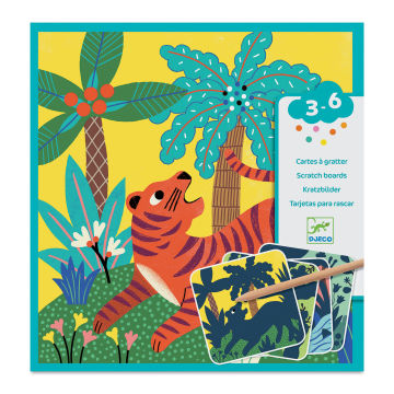 Djeco Petit Gift Scratch Board Kit - Big Animals (Front of packaging)
