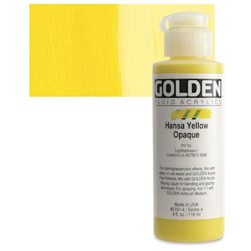 Open in modal - Golden Fluid Acrylic - Hansa Yellow Opaque, 4 oz bottle and swatch