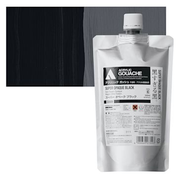 Open in modal - Holbein Acrylic Gouache – Super Opaque Black, 300 ml pouch and swatch
