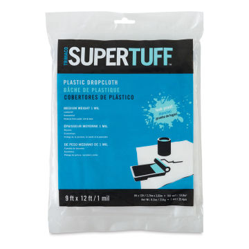 Trimaco SuperTuff Plastic Drop Cloth - Front of package of 9'x12' Drop Cloth