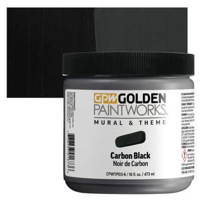 Golden Paintworks Mural and Theme Acrylic Paint - Carbon Black, 16 oz, Jar with swatch