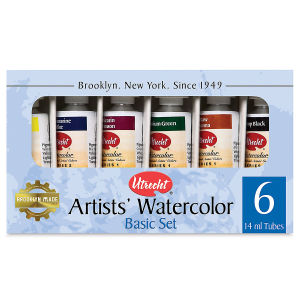 Utrecht Artists' Watercolor Paint - Set of 6 Basic Colors, 14 ml tubes (In packaging)