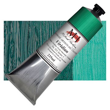 Open in modal - Michael Harding Artists Oil Paint - Viridian, 225 ml tube and swatch