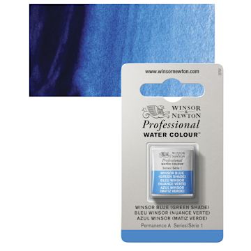 Open in modal - Winsor & Newton Professional Watercolor - Winsor Blue (Green Shade), Half Pan and swatch