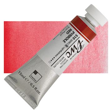 Open in modal - PWC Extra Fine Professional Watercolor - Pyrrole Red, 15 ml, Tube and swatch