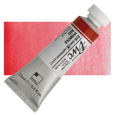 PWC Extra Fine Professional Watercolor - Pyrrole Red, 15 ml, Swatch with Tube