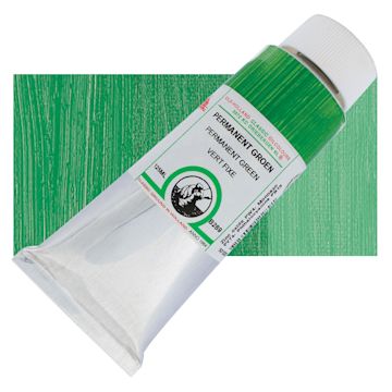 Open in modal - Old Holland Classic Oil Color - Permanent Green, 125 ml tube and swatch