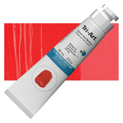 Tri-Art High Viscosity Artist Acrylic - Pyrrole Red Medium, 60 ml tube with swatch